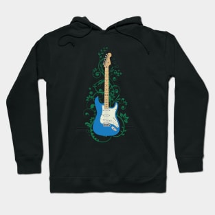 Blue S-Style Electric Guitar Flowering Vines Hoodie